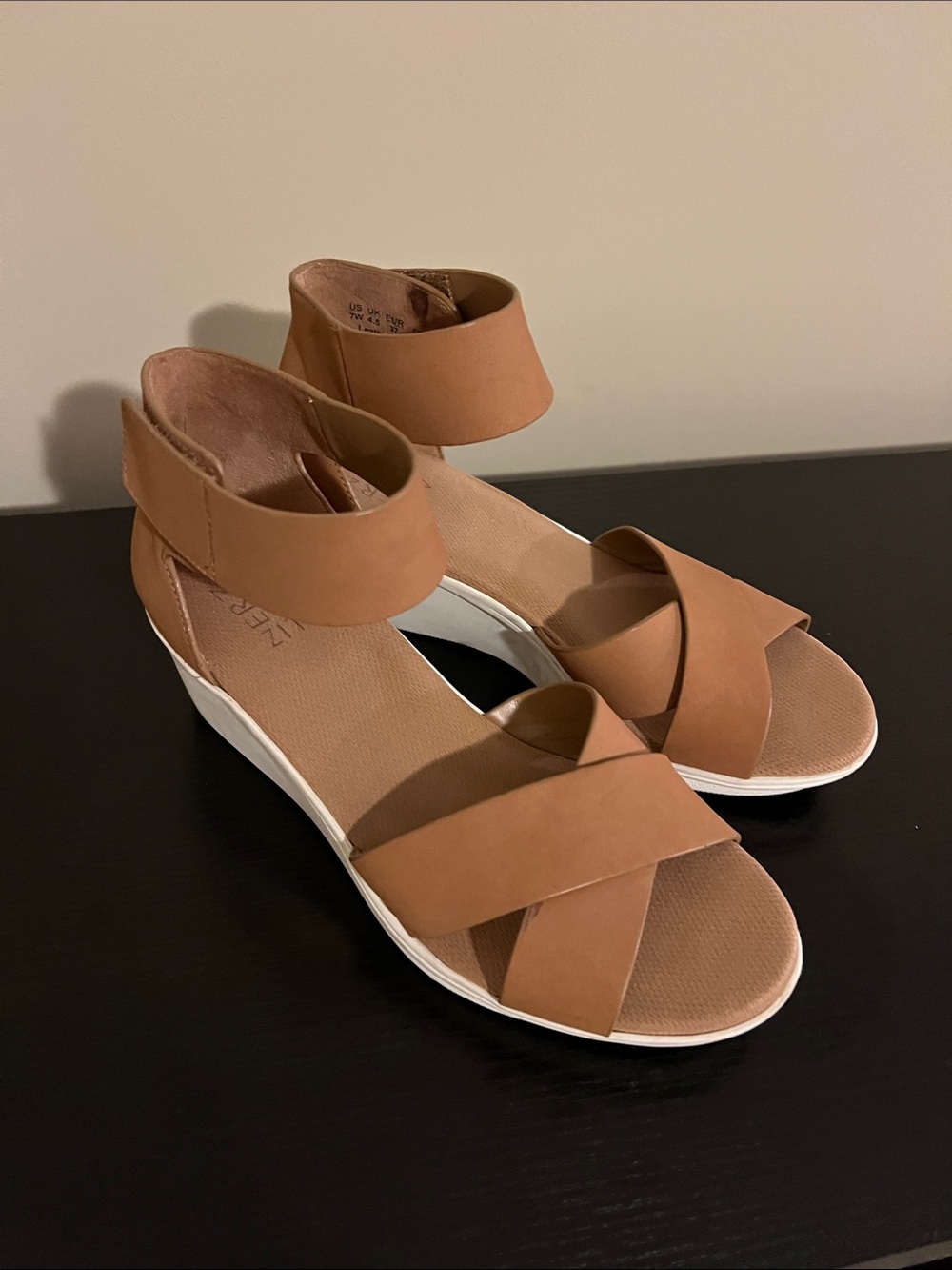 Naturalizer Tan Ankle-Strap Cork-Style Wedge Sandals